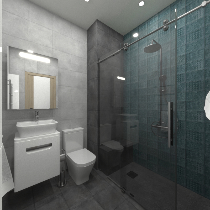 Дизайн ванной комнаты в однокомнатной малогабаритной квартире в стиле лофт. Вариант 2.