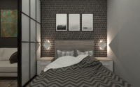 Дизайн спальни в малогабаритной однокомнатной квартире в стиле лофт. Вариант 3.